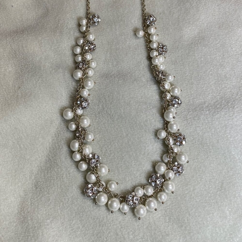 Pappagallo Costume Jewelry Pearl Necklace with Rhinestone Accents